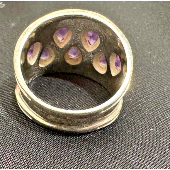 Vtg Purple Amethyst Statement Ring Sterling 925 Silver sz 8 8.5 Modernist Signed - Picture 4 of 7